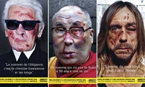 Karl Lagerfeld, the Dalai Lama and Iggy Pop, part of Amnesty International's Stop Torture campaign